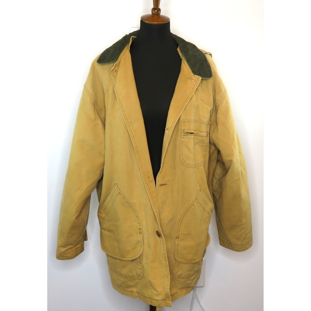 Vintage 90s Lands End Mens XL Tall Chore Barn Coat Field Jacket Plaid Lined Tan